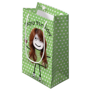 Birthday Stick Girl with Wine Glass Small Gift Bag