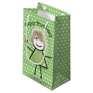 Birthday Stick Girl with Wine Glass  Small Gift Bag