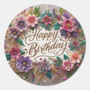 Birthday sticker : Beautiful floral design