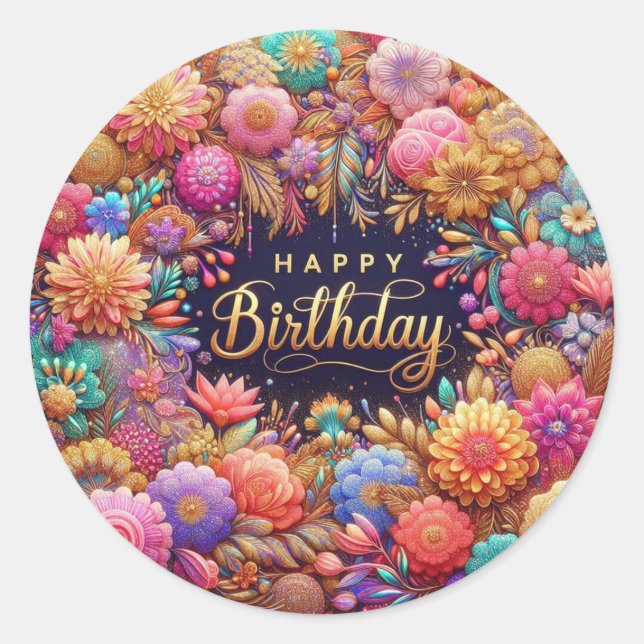 Birthday sticker : Colourful floral  (Front)