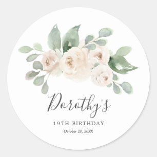 Birthday Sticker Custom 19th White Rose Floral