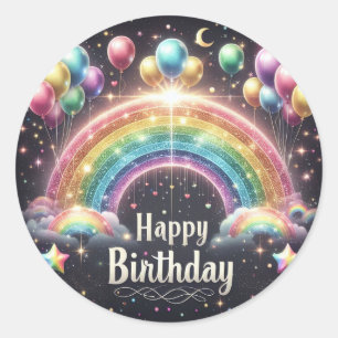 Birthday sticker - elegant glittre rainbow