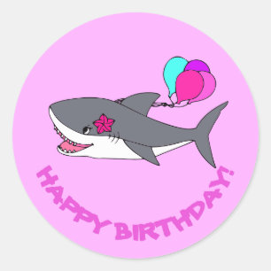 Birthday sticker with cute shark