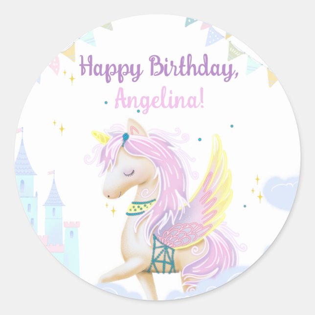Birthday Stickers with an adorable unicorn. (Front)