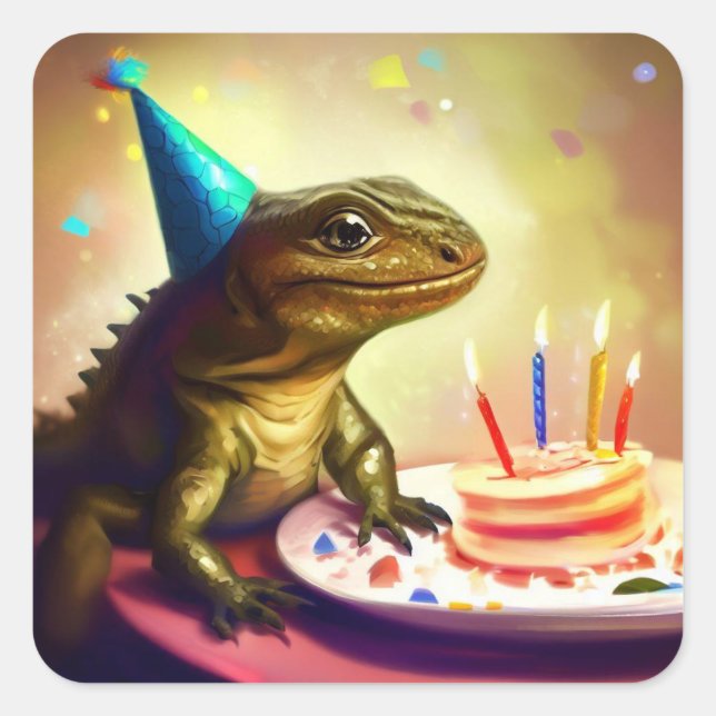 Birthday Stickers with Lizard and Cake (Front)