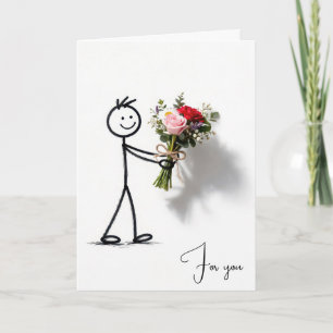Birthday Stickman With Rose Bouquet Card