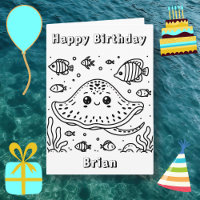 Birthday Stingray | Kid's Colouring Page
