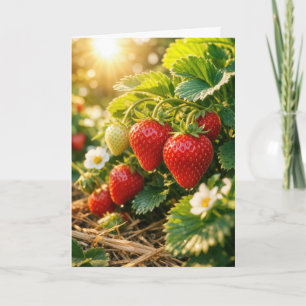 Birthday Strawberries Hanging on a Plant Card