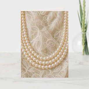Birthday String of Pearls on Ivory Lace Card