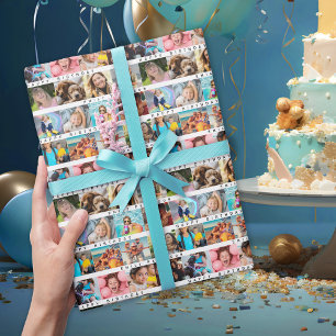 Birthday Stripe Photo Collage  Wrapping Paper