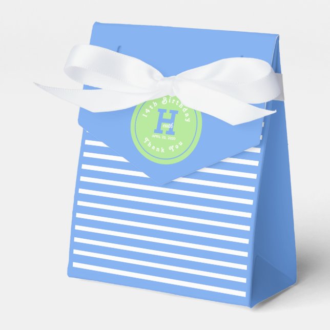 Birthday Stripes Blue⎮White Green Favour Box (Front Side)