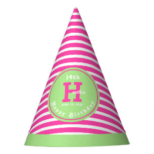 Birthday Stripes Pink⎮White Green Party Hat
