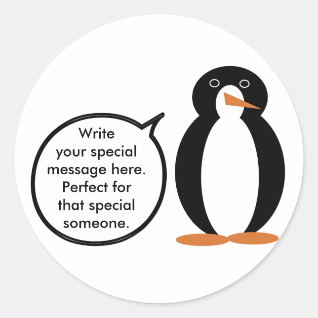 Birthday Suit Talking Ms. Penguin Personalised Classic Round Sticker (Front)