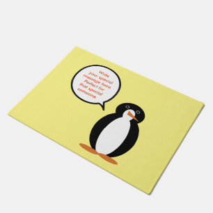 Birthday Suit Talking Ms. Penguin Personalised Doormat