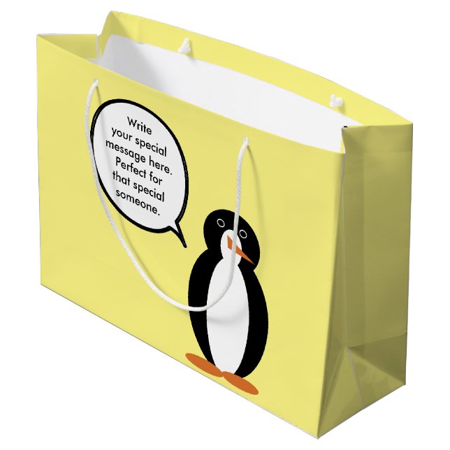 Birthday Suit Talking Ms. Penguin Personalised Large Gift Bag (Back Angled)