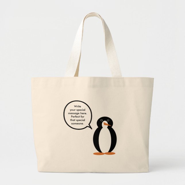 Birthday Suit Talking Ms. Penguin Personalised Large Tote Bag (Front)