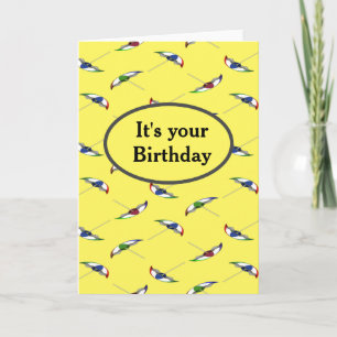 Birthday Summer beach umbrellas on yellow Card