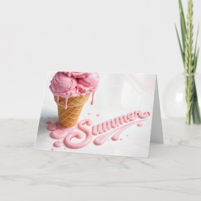 Birthday Summer Melting Ice Cream Cone Card (Front)