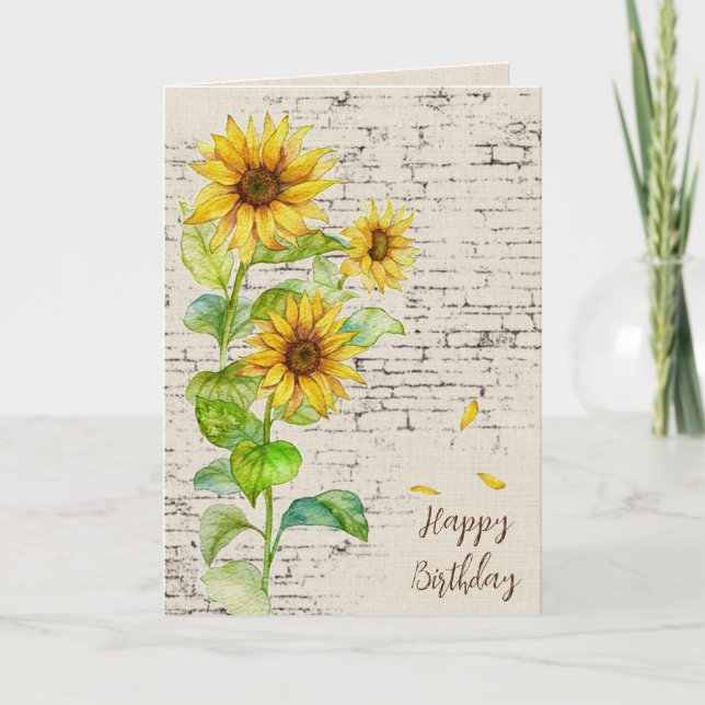 Birthday Sunflower Bouquet On Brick  Card (Front)
