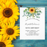 Birthday sunflower eucalyptus glitter budget flyer<br><div class="desc">Please note that this invitation is on flyer paper and very thin. Envelopes are not included. For thicker invitations (same design) please visit our store. 

For a 40th (or any age) birthday party. A white background decorated with watercolored sunflowers,  eucalyptus greenery.  Personalise and add your name and party details.</div>