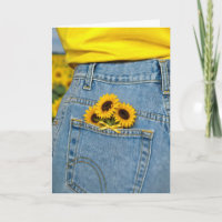 Birthday Sunflowers in Blue Jean Pocket