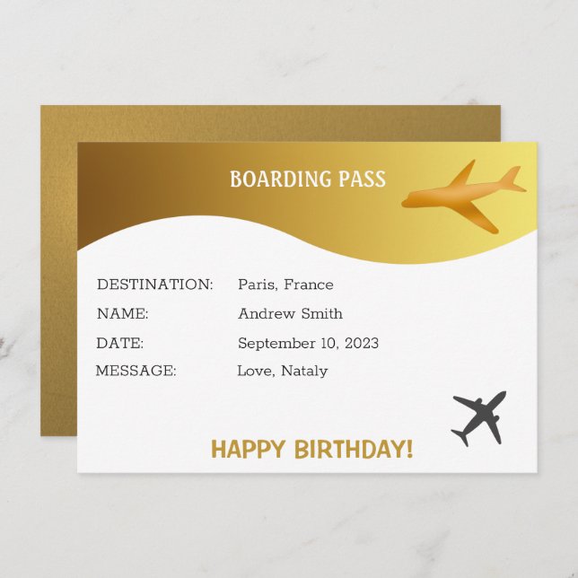 Birthday surprise boarding pass gift card (Front/Back)