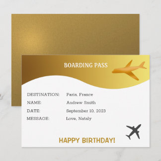 Birthday surprise boarding pass gift card