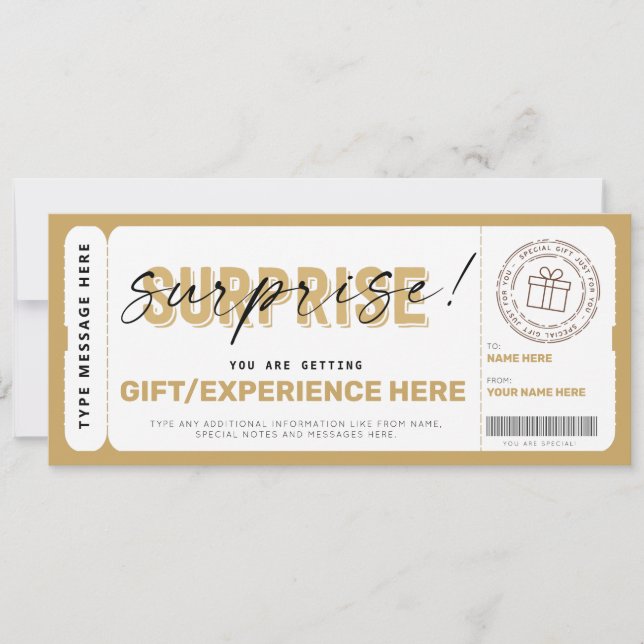 Birthday Surprise Gift Ticket Certificate Template (Front)