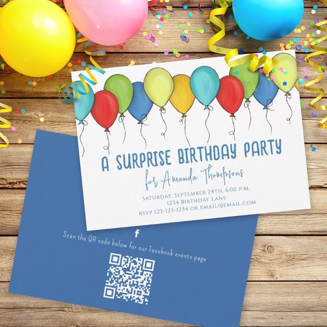 Birthday Surprise Party Balloons QR Code Facebook Invitation (Creator Uploaded)