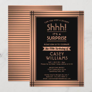 Birthday Surprise Party Elegant Black and Copper Invitation