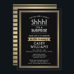Birthday Surprise Party Shhh! Black, White & Gold Invitation<br><div class="desc">Can you keep a secret? Invite family and friends to an elegant and exciting surprise birthday celebration with custom black, white and faux gold foil party invitations. All wording on this template is simple to personalize, including message that reads "Shhh! It's a SURPRISE." The design features a modern striped border,...</div>