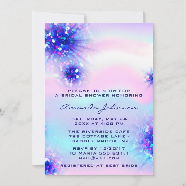 Birthday  Sweet 16th Holographic Blue Event Invitation (Front)