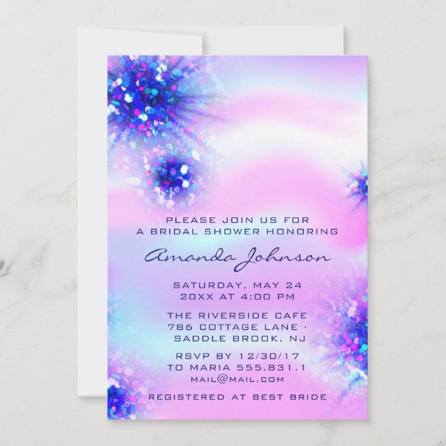 Birthday  Sweet 16th Holographic Blue Pink Invitation (Front)