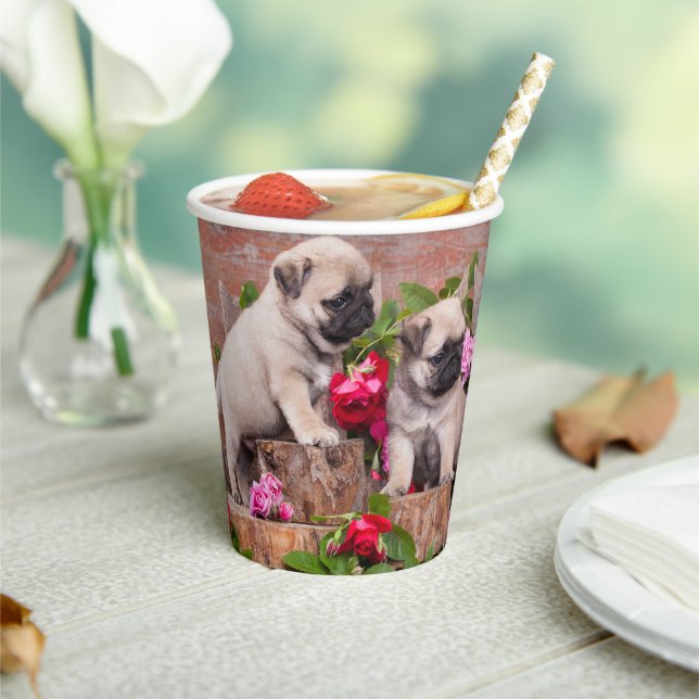 Birthday Sweet Baby Pugs Floral Party Paper Cups (Insitu)