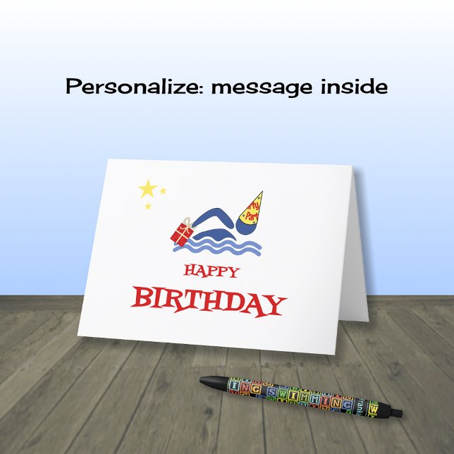 Birthday swimmer bringing gift card (Creator Uploaded)