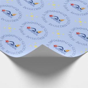 Birthday swimmer custom text blue wrapping paper