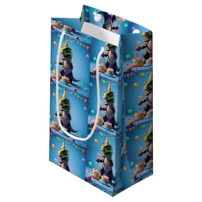 Birthday T-Rex Small Gift Bag (Front Angled)