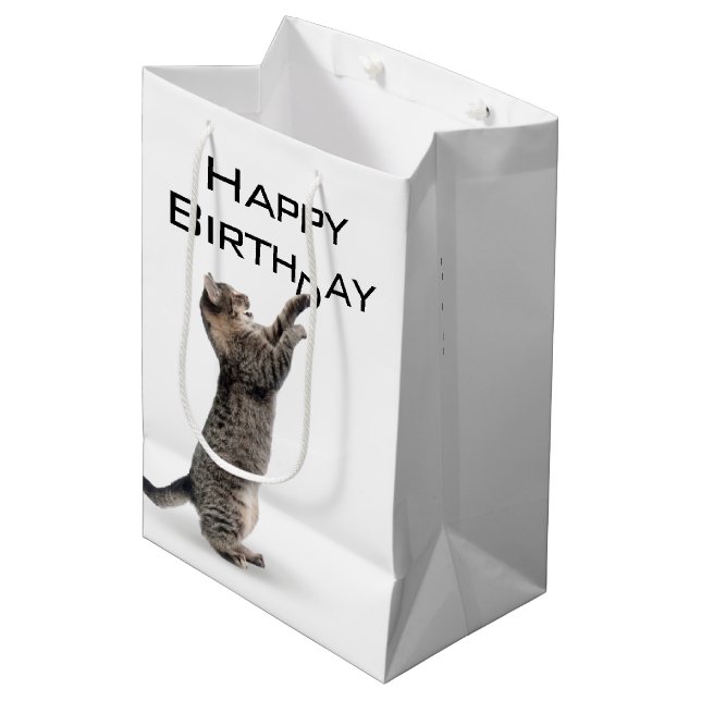 Birthday Tabby Cat   Medium Gift Bag (Front Angled)