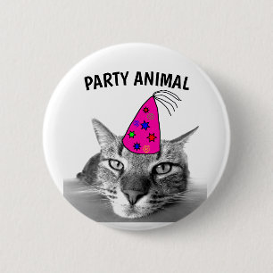 BIRTHDAY TABBY CAT PARTY ANIMAL BUTTONS
