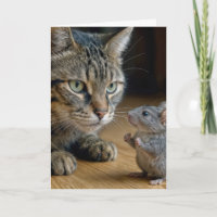 Birthday Tabby Cat With Brave Mouse