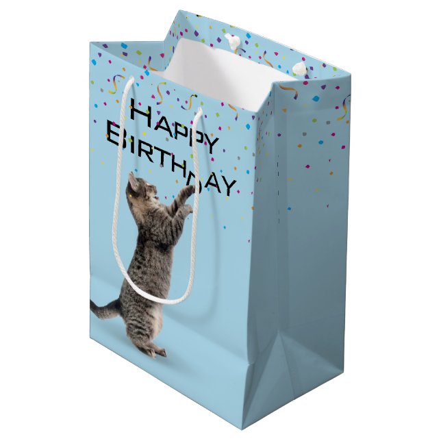 Birthday Tabby Cat with Confetti  Medium Gift Bag (Front Angled)