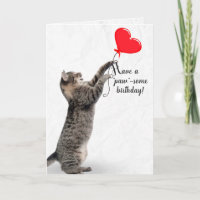 Birthday Tabby Cat with Heart Balloon