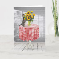 Birthday Tabby Cat With Sunflower Bouquet