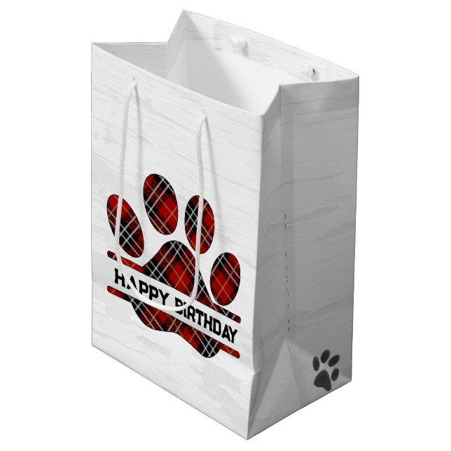 Birthday Tartan Plaid Paw Print Medium Gift Bag (Front Angled)
