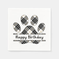 Birthday Tartan Plaid Paw Print On White