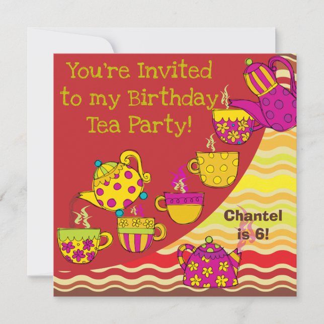 Birthday Tea Party Custom Birthday Invites (Front)