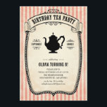 Birthday Tea Party Invitations<br><div class="desc">These birthday tea party invitations have a victorian vintage design with a soft pink striped background.</div>