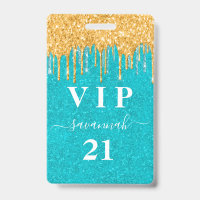 Birthday teal gold glitter drips vip invitation