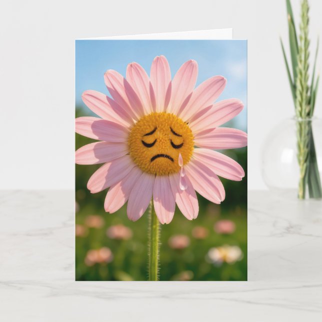 Birthday Tearful Pink Daisy Card (Front)