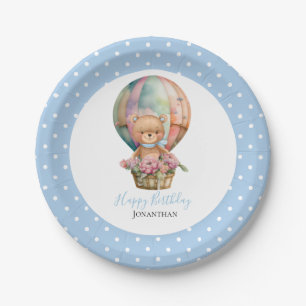 Birthday Teddy Bear Balloon Poke Dots Paper Plate